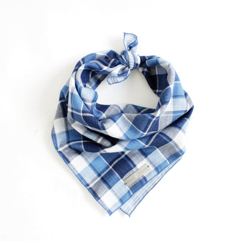 Image of Riley Reversible Tie-on Blue Plaids Bandana for Matching Dog Bandanas and Accessories | Hound and Friends