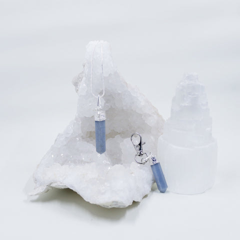 Image of Angelite energy crystals matching set of necklaces and clip pendants | Hound and Friends