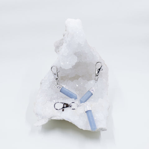 Image of Angelite energy crystals matching set of necklaces and clip pendants | Hound and Friends