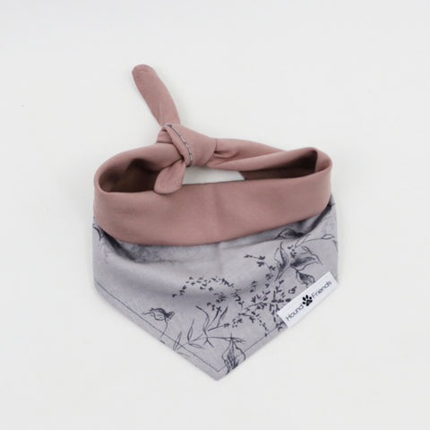 Image of Teaka Pink and Purple Floral Reversible Dog Bandana matching with owner | Hound and Friends
